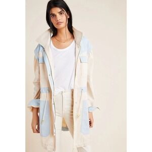 Anthropologie Catelyn Colorblock Utility utility Chore Jacket Size LG Blue Cream